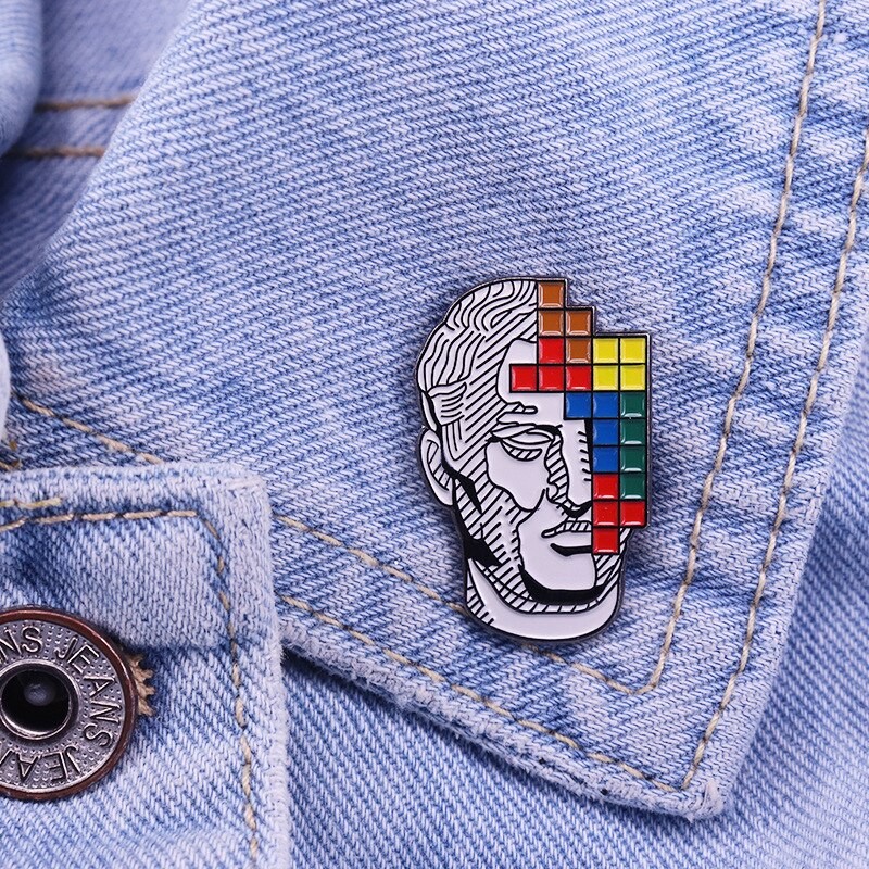 Tetris face brooch retro game art badge