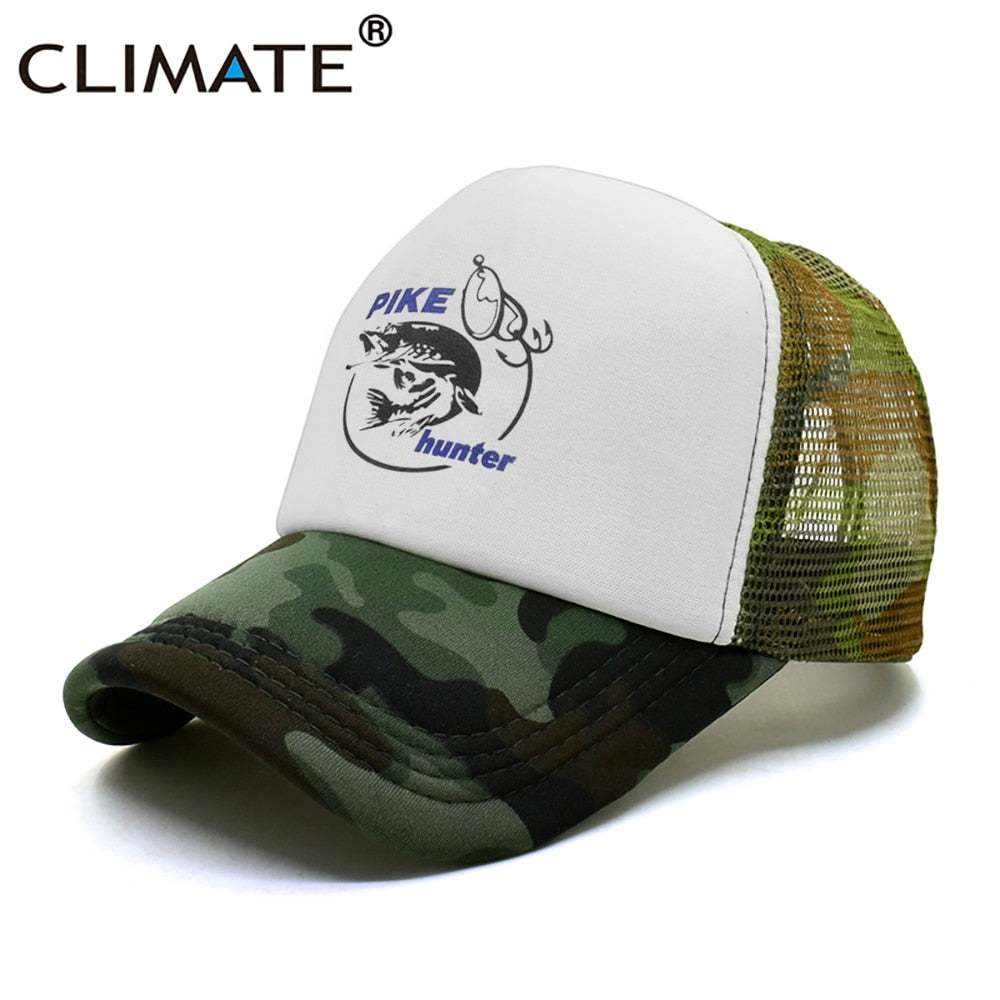 CLIMATE Pike Fish Hunt Trucker Cap Pike Fishing Caps for Man Camouflage Fishing