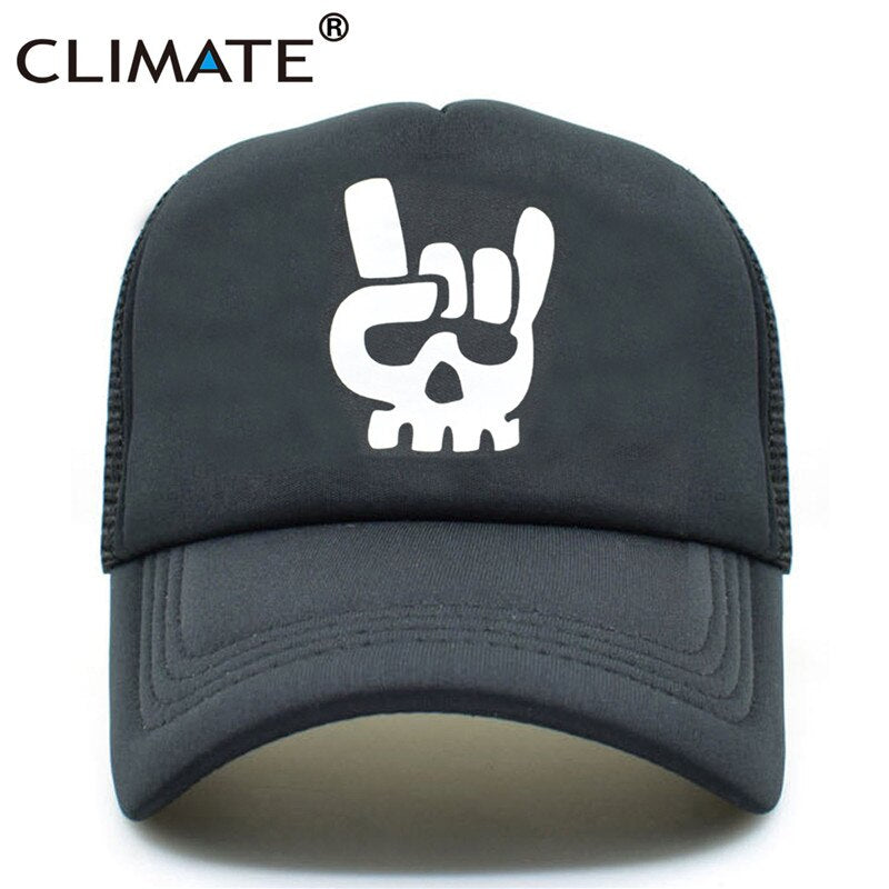 CLIMATE Men Rock Trucker Caps Mesh Hat Men Rock and Roll Cap Metal Music Black Cool Summer Baseball Cap Black Trucker Caps Hat