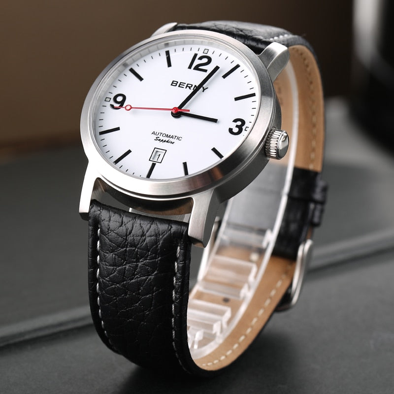 Watch for Men Automatic Mechanical Luxury Business Dress Wristwatch Waterproof Relogio Masculino Black Leather Strap Male Clock