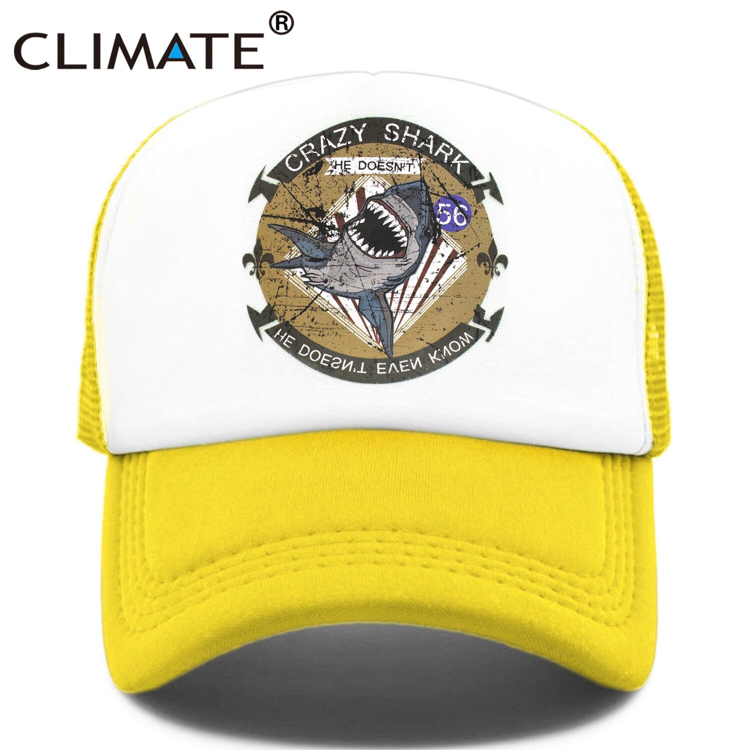 CLIMATE Crazy Shark Trucker Cap Seaside Beach Shark Crazy Baseball Caps Hat Surfing Summer Trucker Hip Hop Mesh Cap Hat for Men