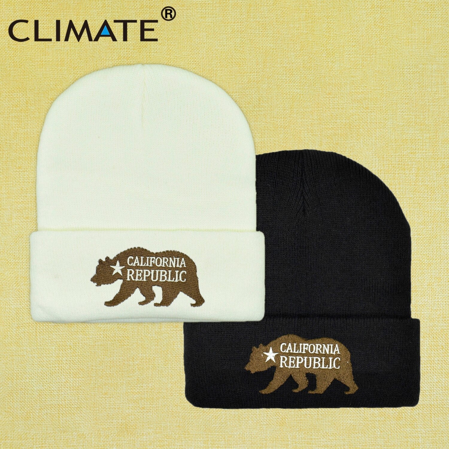 CLIMATE California Bear Winter Beanie California Republic Hat Men Women Funny Warm Hat Cap Winter Warm Hats California Bear