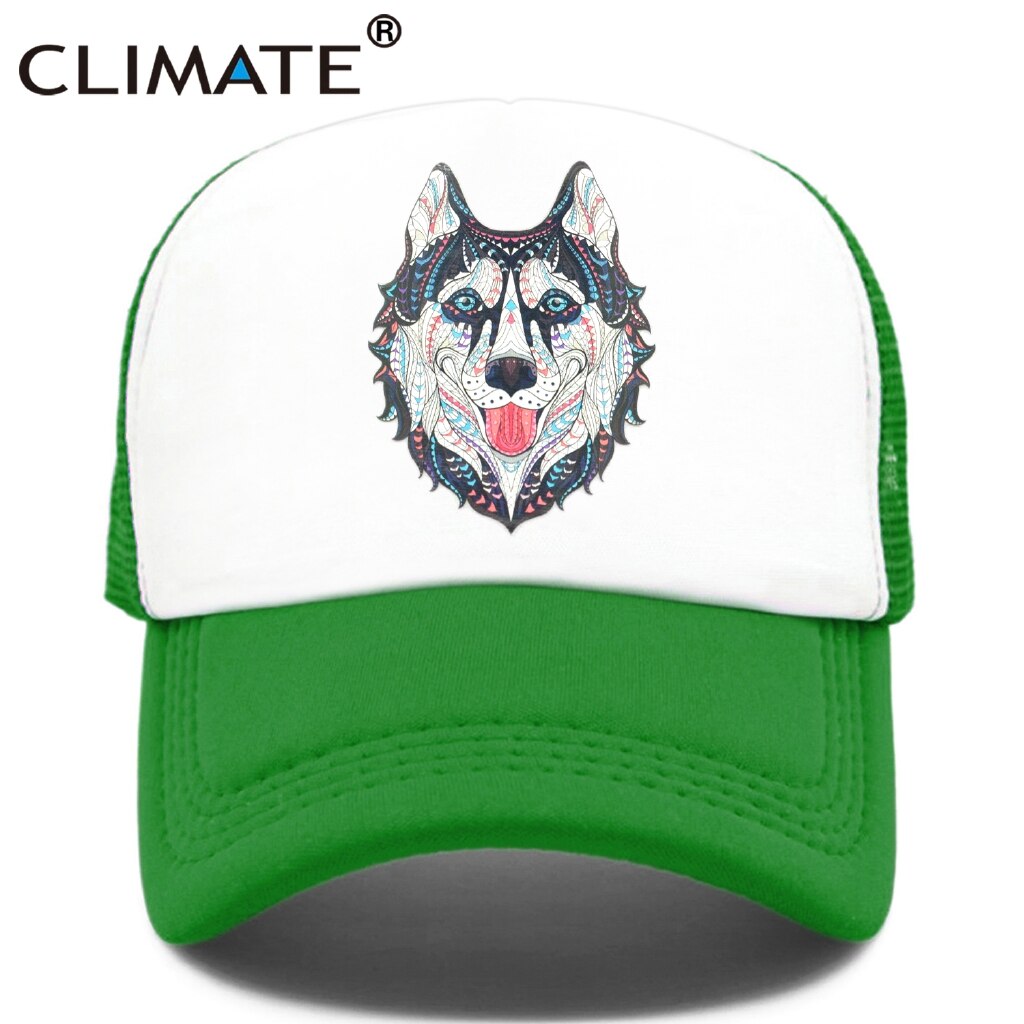 CLIMATE Wolf Husky Dog Cap Alaskan Dog Wolf Trucker Cap Hat Animal Huskie Trucker Caps Mesh Cap Hat for Men