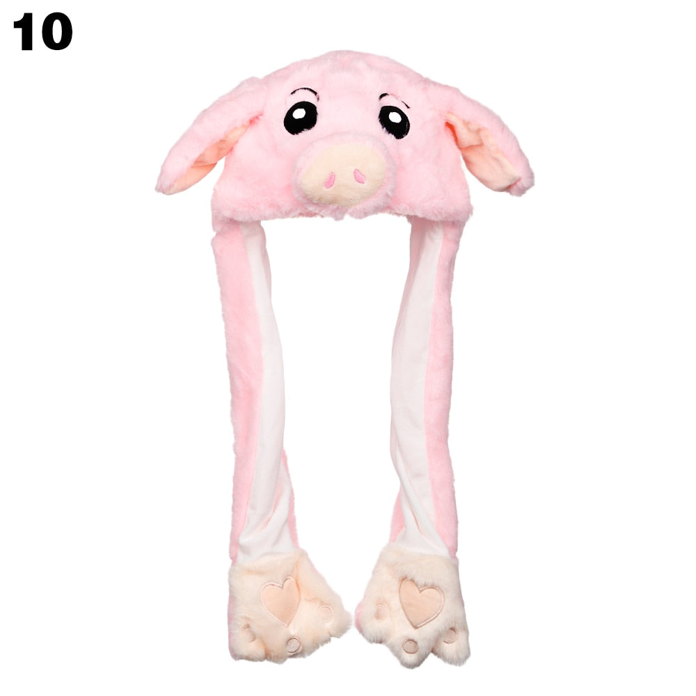 Rabbit Pinch Airbag Plush Funny Cap Animals Ear Hat Moving Jumping Cute Soft Warm Women Girls Cute Winter Cap 2021