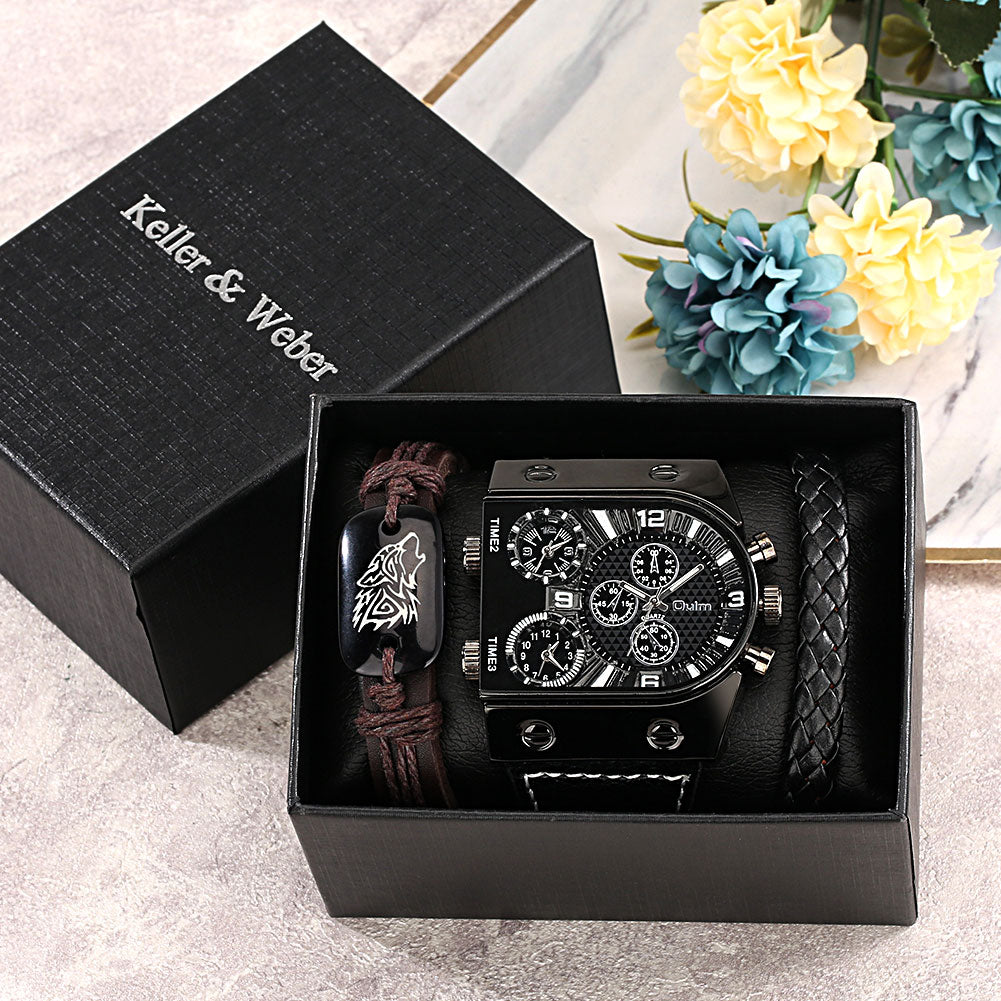 Top Brand Luxury Fashion Men Wristwatch Gold Stainless Steel Sport Square Digital Big Dial Quartz Watches Gift Set Reloj Hombre