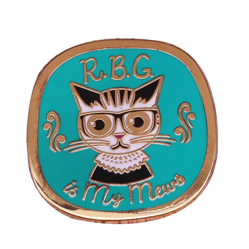 Ruth Ginsberg Inspired RBG Cat Brooch Women's Power Equality Badge Creative Feminism Pin