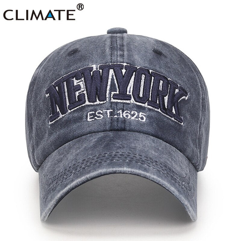 CLIMATE New York Baseball Cap Washed Retro Cool Hat Caps New York City Sport 3D