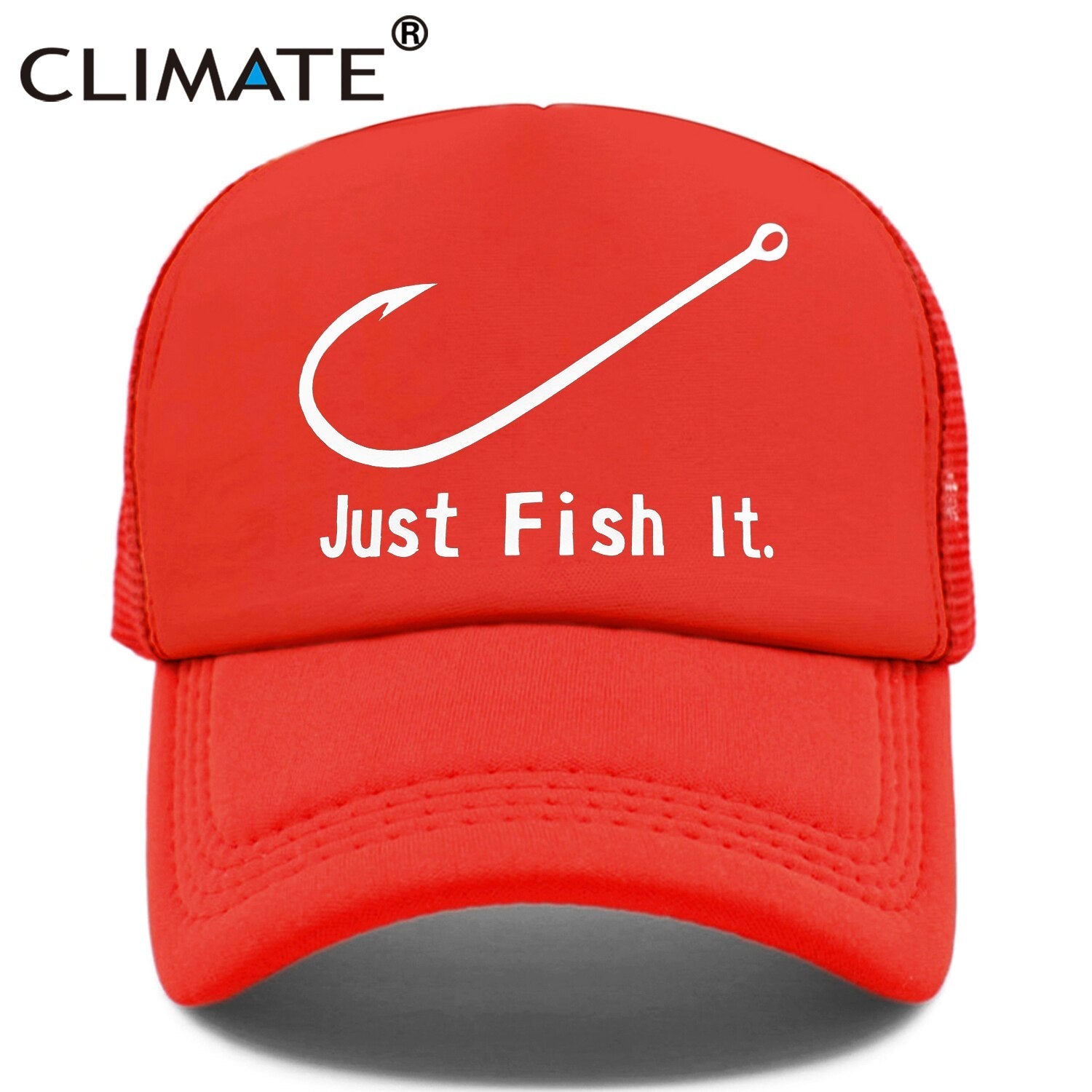 CLIMATE Fishing Cap Fish Hook Trucker Cap Just Fish It Cap Men Funny Pike Fish Fishing Cap for Man Hook Cap Summer Cool Mesh Cap