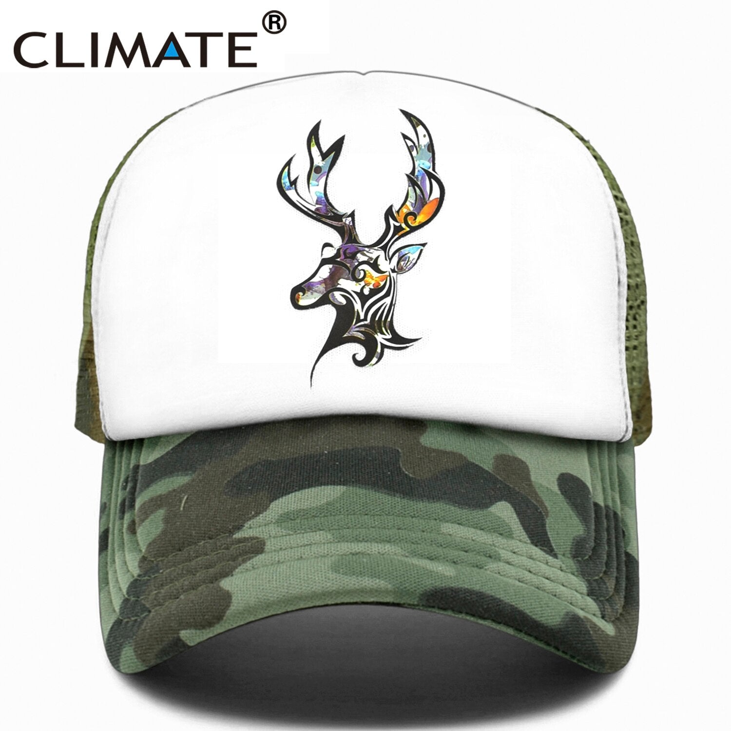 CLIMATE Deer Trucker Cap Men Deer Elk Cool Caps Elk Caribou Hunting Hunt Hip Hop Hat Baseball Cap Summer Cool Mesh Cap Men