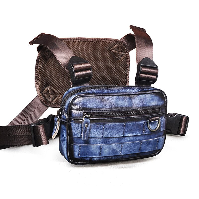 Quality Leather Retro Streetwear Men's Designer Hip-Hop Two Straps Chest Rig Bag Fashion Rectangle Chest Utility Pack 281