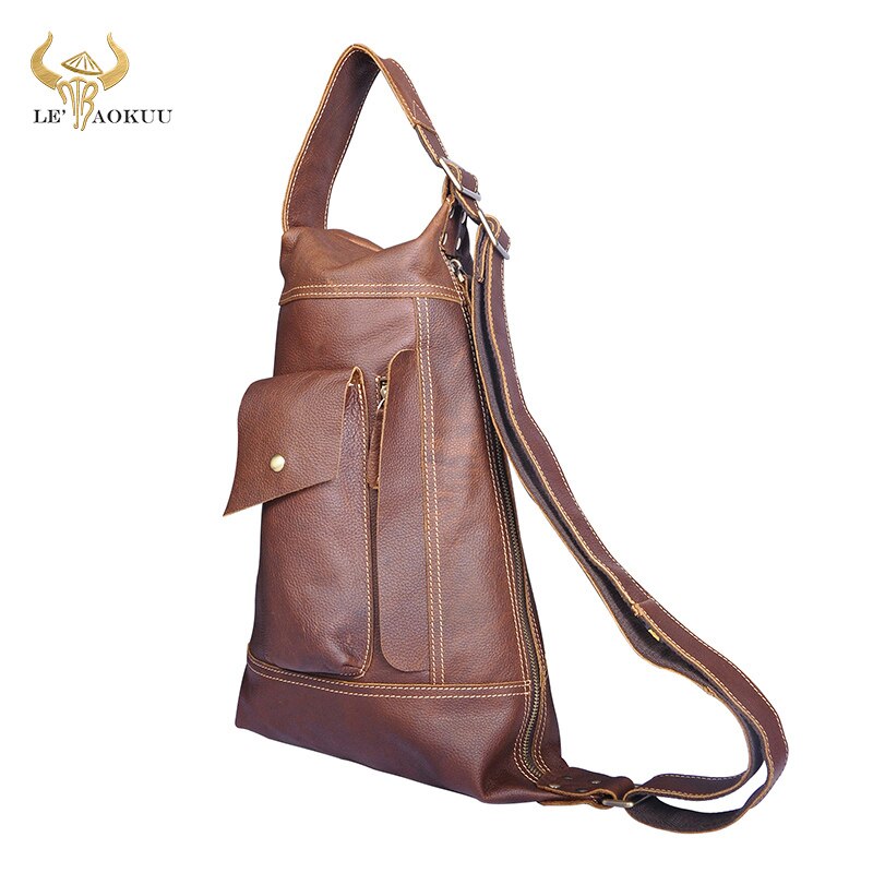 2022 Hot Sale Cow Grain Leather Fashion Chest Sling Bag For Men 9" Tablet Design Travel One Shoulder Cross-body Bag Male 2329