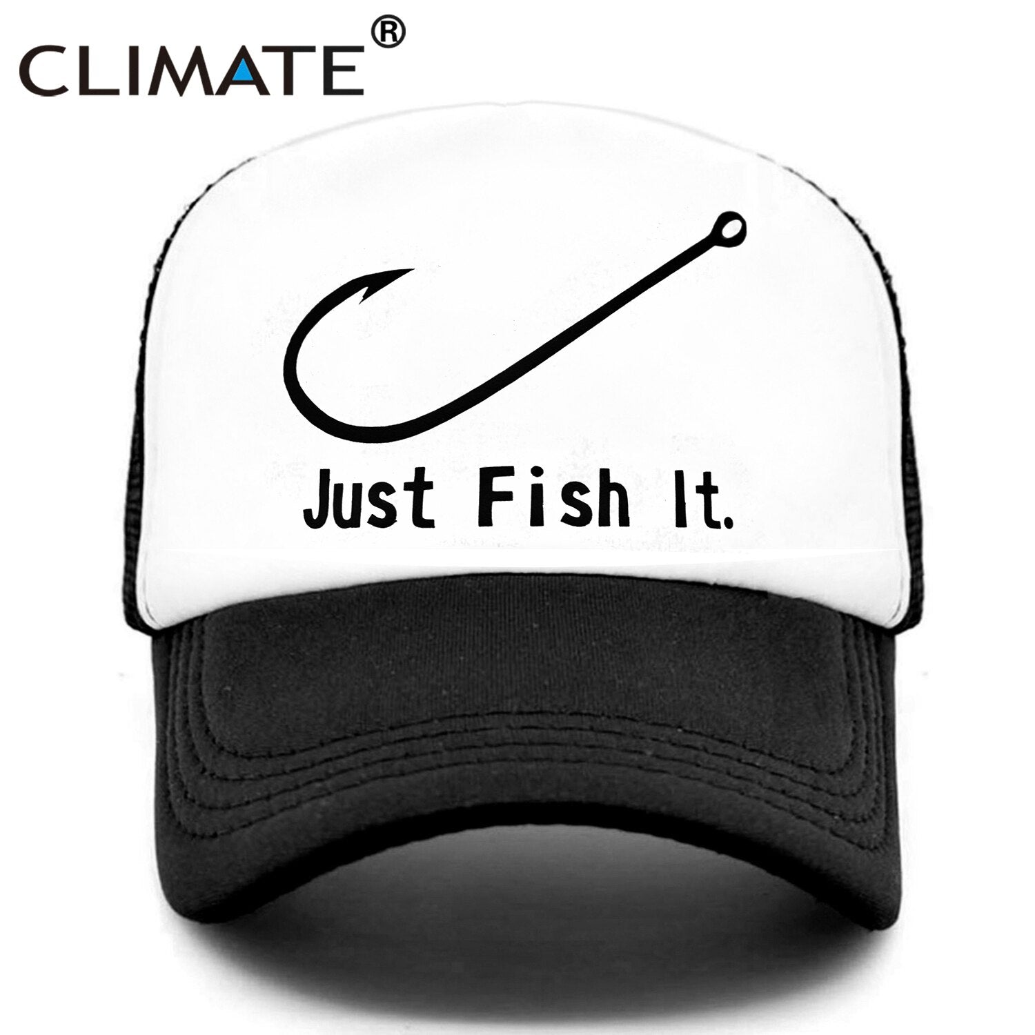 CLIMATE Fishing Cap Fish Hook Trucker Cap Just Fish It Cap Men Funny Pike Fish Fishing Cap for Man Hook Cap Summer Cool Mesh Cap