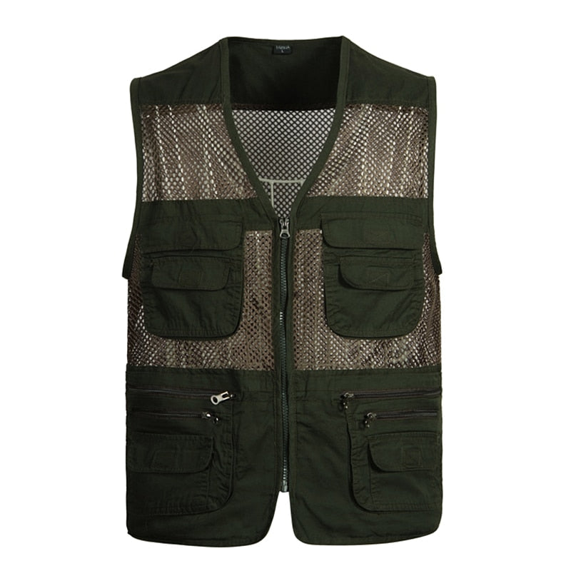 Large Size 2021 Mesh Quick-Drying Vests Male with Many Pockets Mens Breathable Multi-pocket Fishing Vest Work Sleeveless Jacket