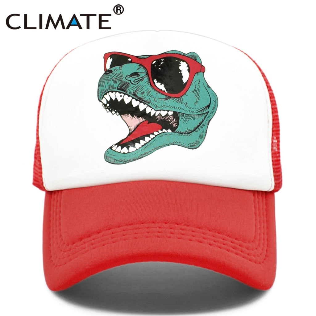 CLIMATE Jurassic Dinosaur Trucker Cap Men Funny Cool Trucker Cap Jurassic Cool Black Mesh Cool Cap for Kid Adult Family