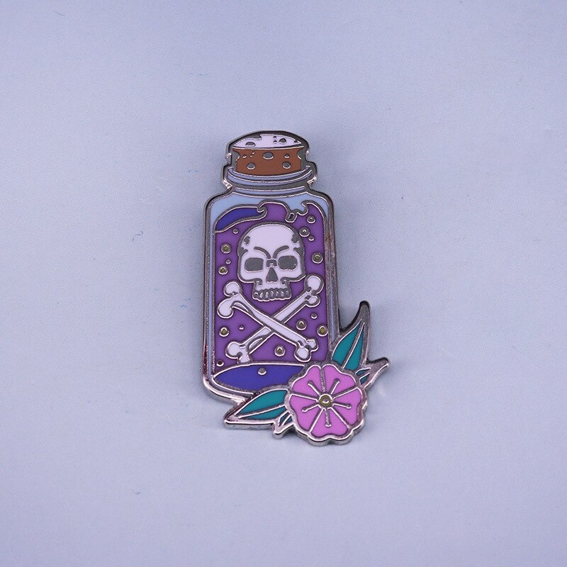 Skull flower pastel bottle art brooch