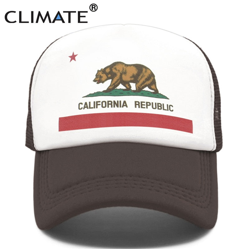 CLIMATE California Cap Male Man Men Hat Bear California Flag Trucker Cap Hip Hop Hat Cap Cool Summer Mesh Man Dad Cap Adult Kids