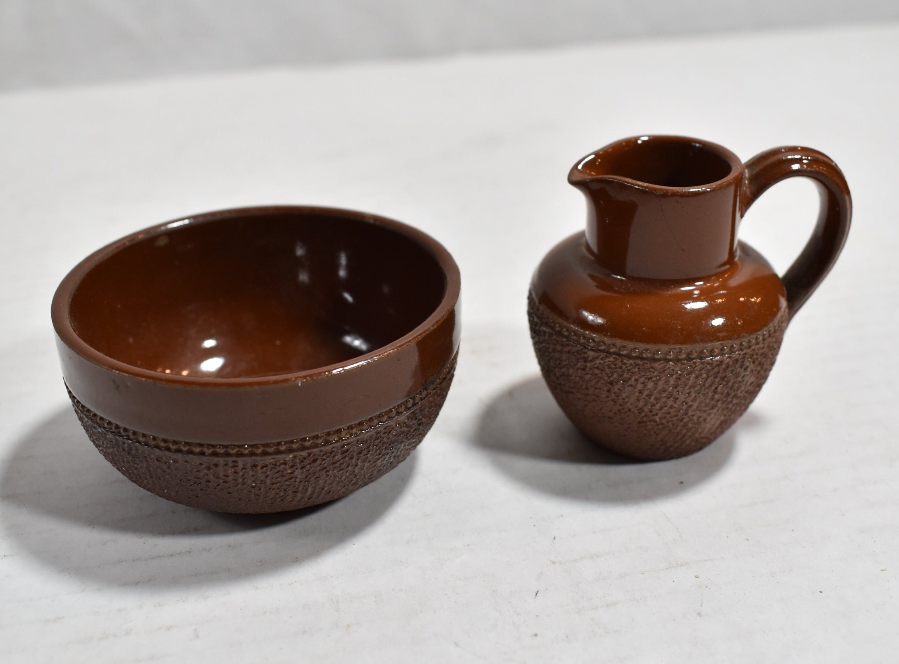 Jug and Bowl Brown Glazed Stoneware