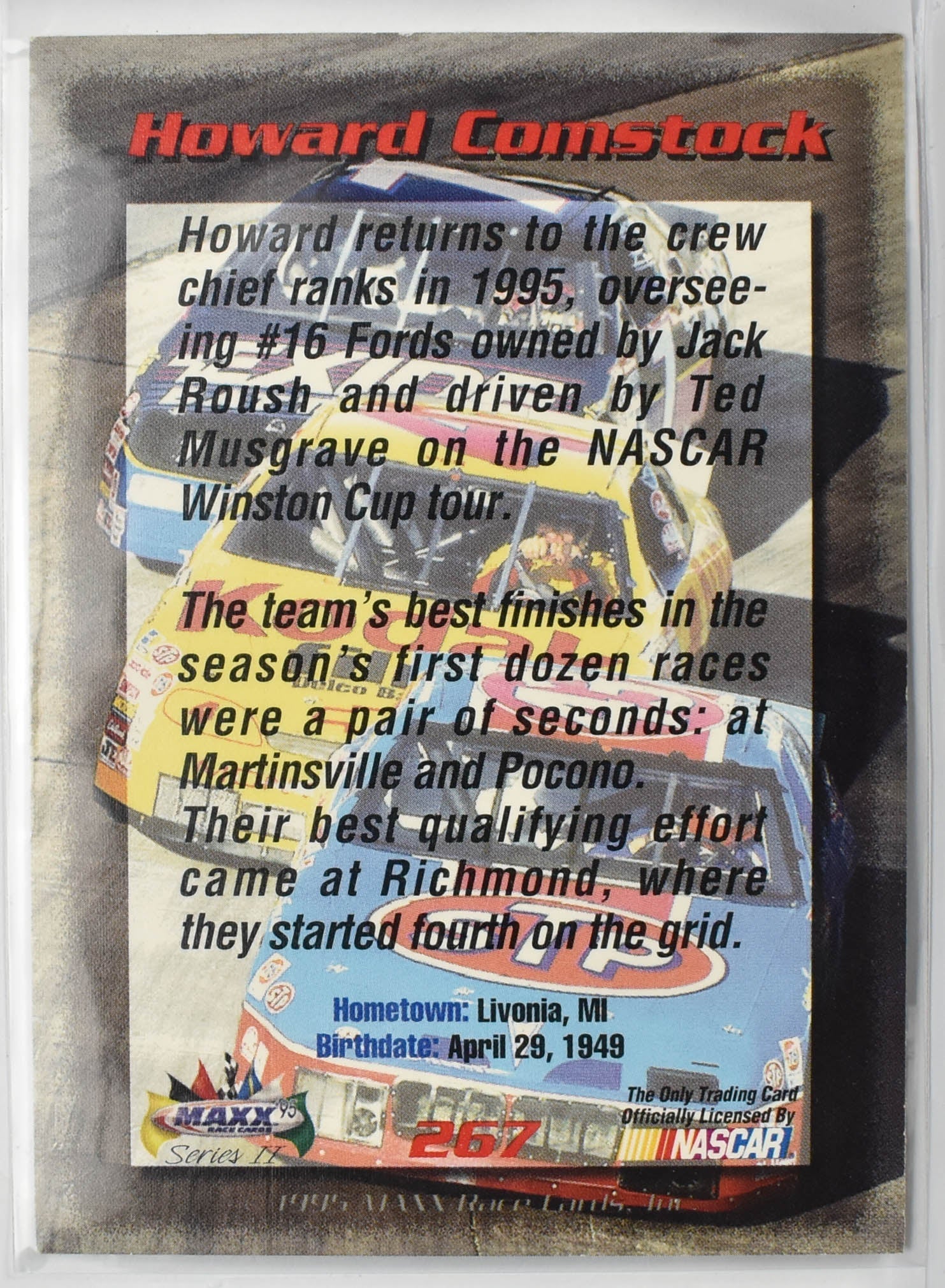 Howard Comstock 267 MAXX Nascar Card