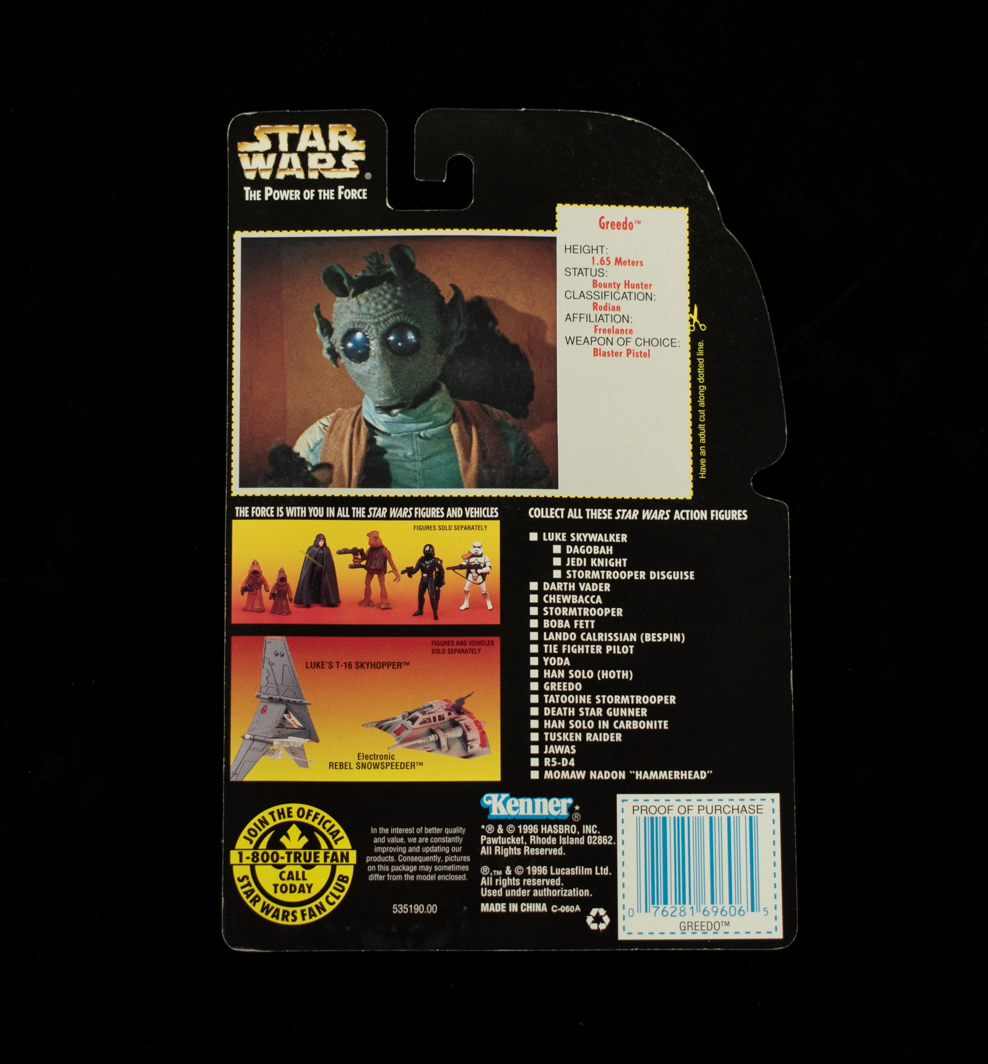 Star Wars Power Of the Force Orange Card Greedo 1995