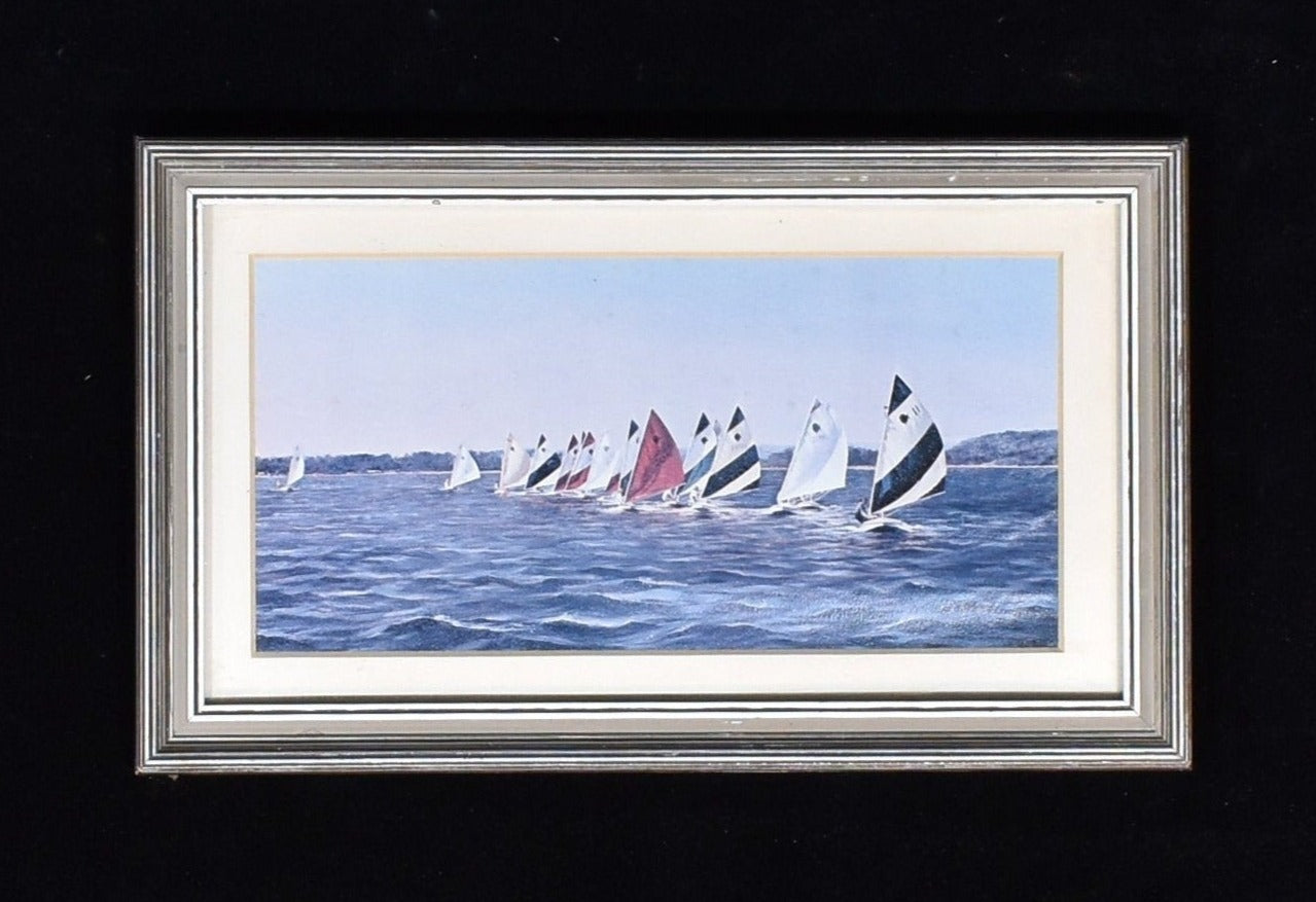 Wind sailing Art Photo Print Framed Vintage Piece 7 x 11 Framed Sail Boat Art