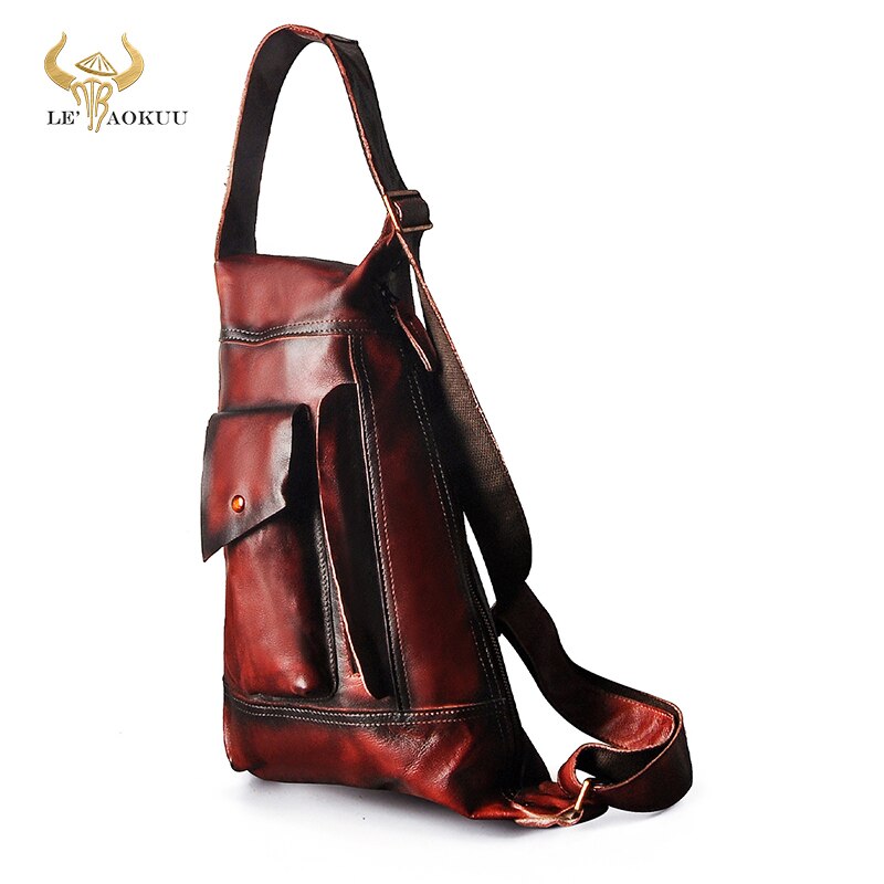 2022 Hot Sale Cow Grain Leather Fashion Chest Sling Bag For Men 9" Tablet Design Travel One Shoulder Cross-body Bag Male 2329