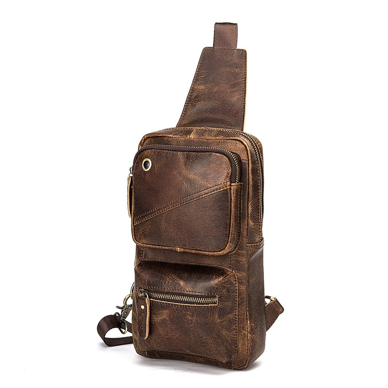 New Hot Sale Soft Grain Leather Triangle Sling Chest Bag 8" Tablet Design One Shoulder Strap Cross-body Bag For Men Male 8020