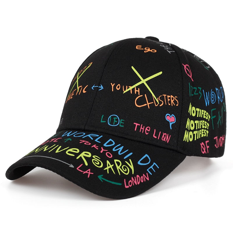 fashion Letter Baseball Cap Graffiti Sun Hip Hop Cap Visor Spring Hat Men Adjustable Snapback Cotton Cap For Women Men Hats