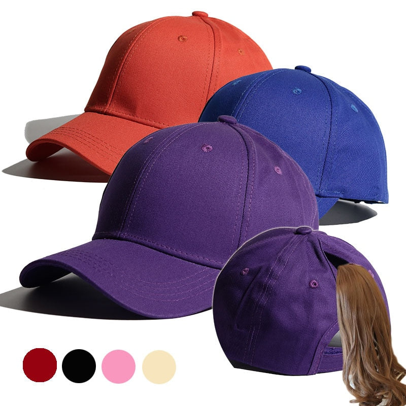 Solid Color Ponytail Baseball Cap for Women Girls Spring/ Summer Sunhat Sport Running Snapback Hat Messy High Bun Ponytail Caps