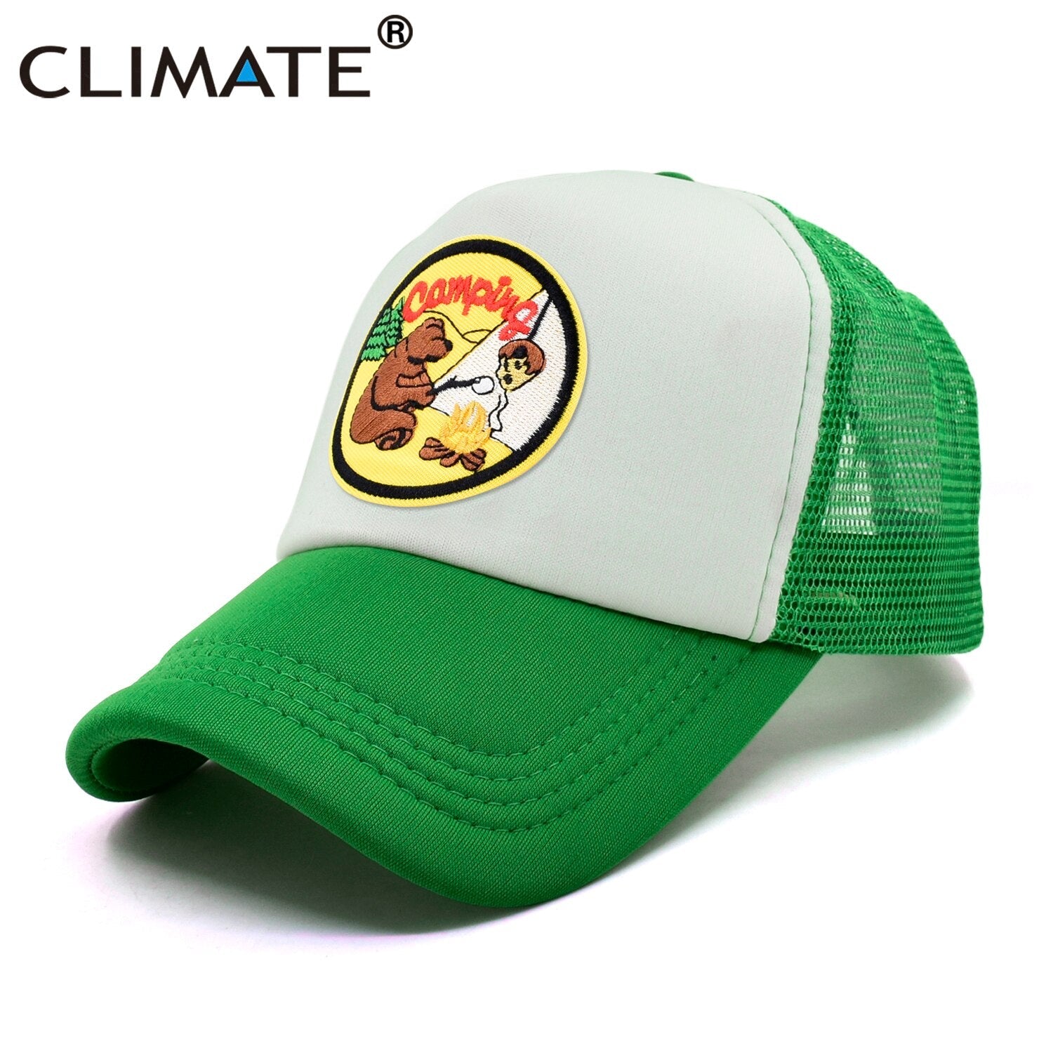 CLIMATE Funny Camping Cap New Happy Camp Camper Summer Trucker Cap Green Hiking