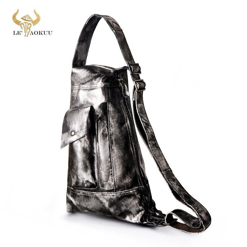 2020 New Men Original Leather Casual Fashion Chest Sling Bag 9" Tablet Design Travel One Shoulder Bag Crossbody Bag Male 2329