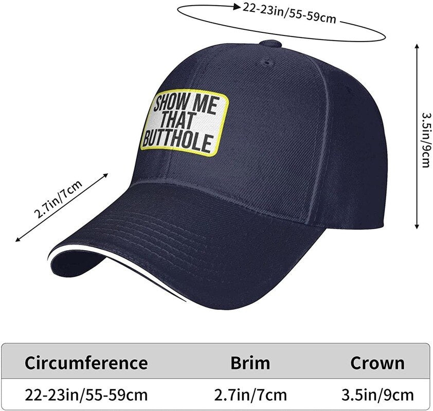 Show Me That Butthole Hat LGBT Rainbow Lesbian LGBT Pride Baseball Cap Funny Joke Flat Bill Cap White Elephant Gifts