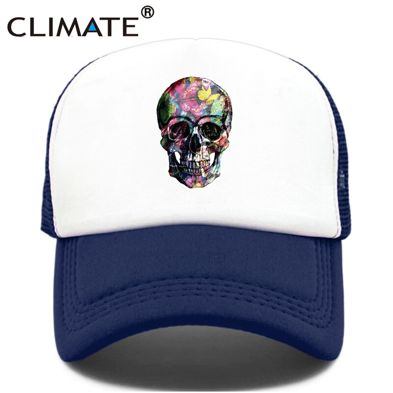 CLIMATE Flower Skeleton Trucker Cap Butterfly Skull Bone Cool Cap Fancy HipHop Baseball Caps Summer Mesh Cap Hat for Men