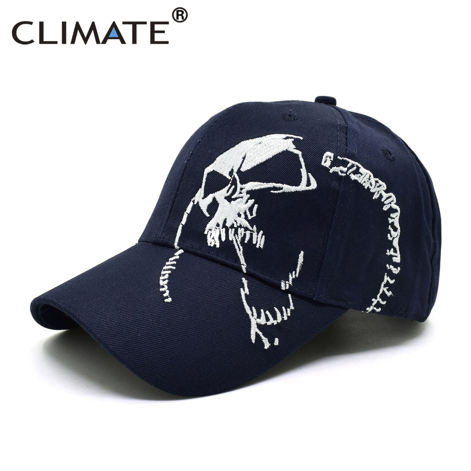 CLIMATE Black Skull Baseball Cap Men Skeleton Bone Embroidery Sport Cap Cool Black Cool Cap Hats Cotton Baseball Caps Men