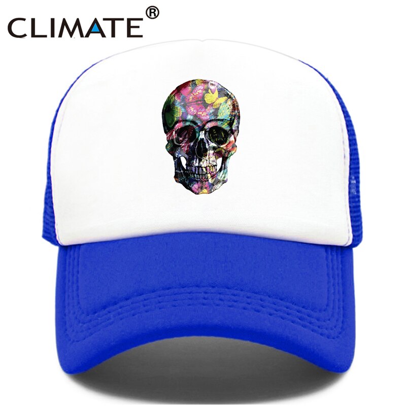 CLIMATE Flower Skeleton Trucker Cap Butterfly Skull Bone Cool Cap Fancy HipHop Baseball Caps Summer Mesh Cap Hat for Men