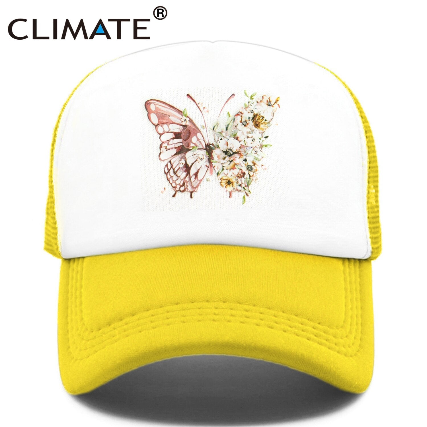 CLIMATE Women Butterfly flower Cap New Girls Flower Butterfly Hat Cap Hip Hop Baseball Trucker Mesh Cool Caps Hat for Women girl