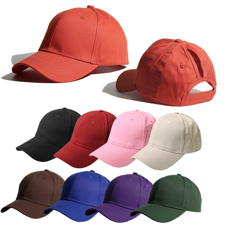 Solid Color Ponytail Baseball Cap for Women Girls Spring/ Summer Sunhat Sport Running Snapback Hat Messy High Bun Ponytail Caps