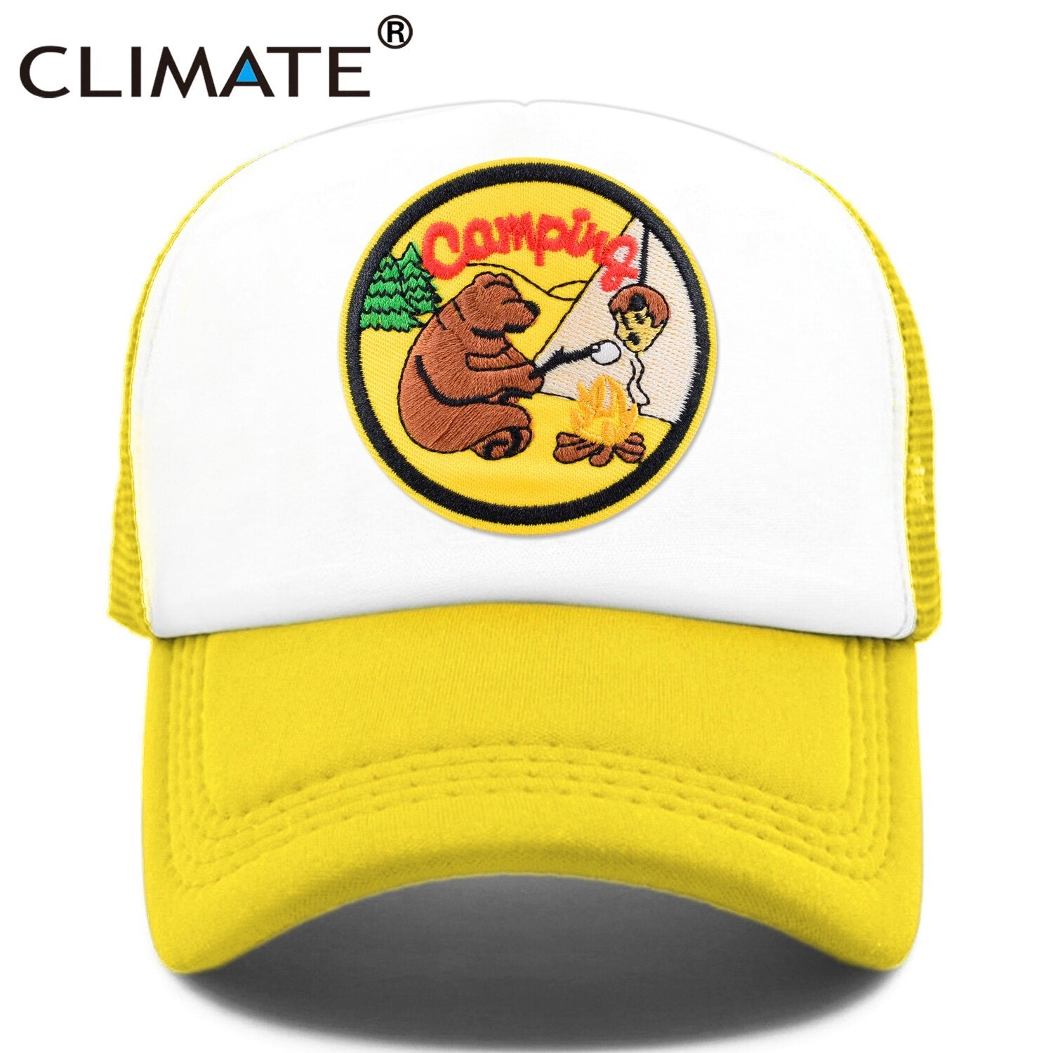 CLIMATE Funny Camping Cap New Happy Camp Camper Summer Trucker Cap Green Hiking