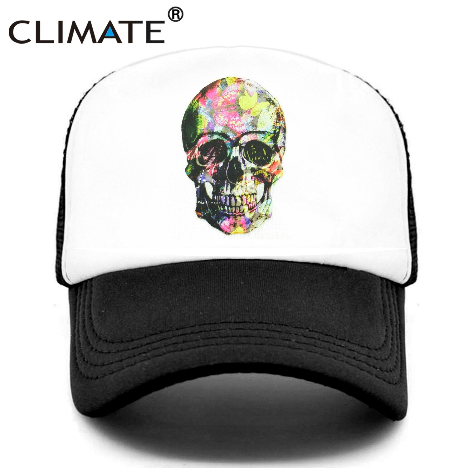 CLIMATE Flower Skeleton Trucker Cap Butterfly Skull Bone Cool Cap Fancy HipHop Baseball Caps Summer Mesh Cap Hat for Men