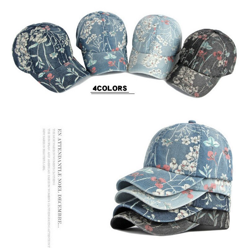 CLIMATE Floral Denim Baseball Cap Hat Women Fashion Flower Caps Denim Jeans Women Wear Cap Women Cool Hat Caps for Women Girls