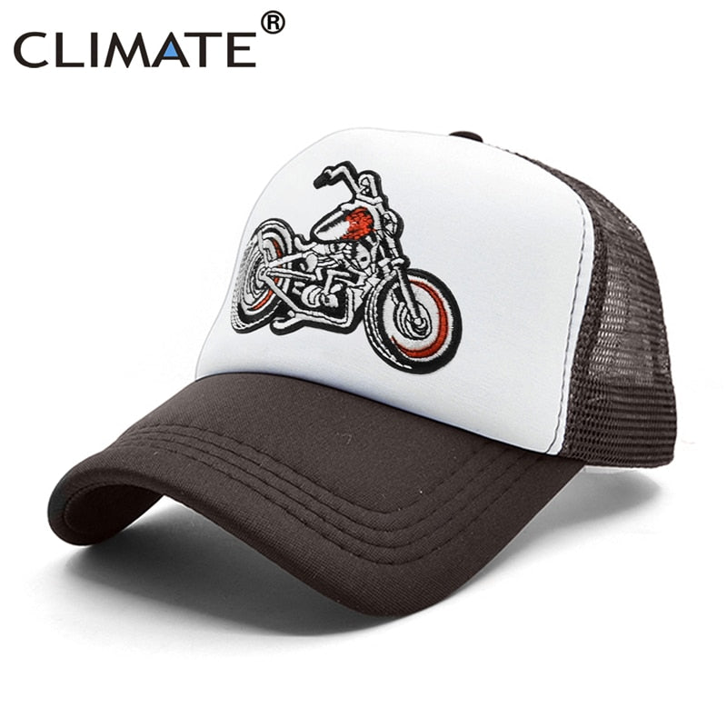 CLIMATE Motor Cap Cool Man Motorcycle Motorbike Trucker Cap Men Motor Fan Cap Hat Baseball Cap Cool Summer Mesh Hip Hop Cap