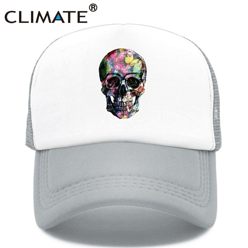 CLIMATE Flower Skeleton Trucker Cap Butterfly Skull Bone Cool Cap Fancy HipHop Baseball Caps Summer Mesh Cap Hat for Men