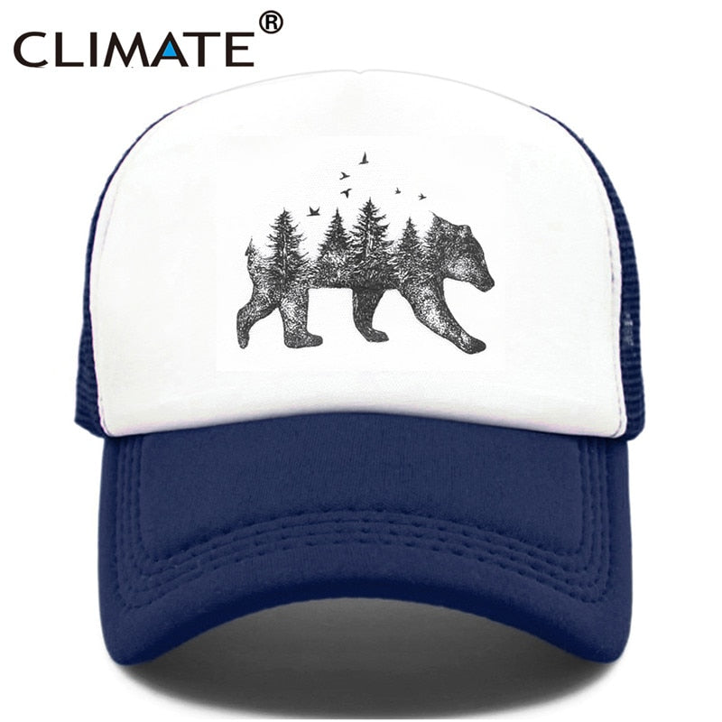 CLIMATE Forest Bear Trucker Cap Hunt Hunting Cap Hat Hip Hop Men Women Hat Baseball Cap Cool Summer Mesh Caps