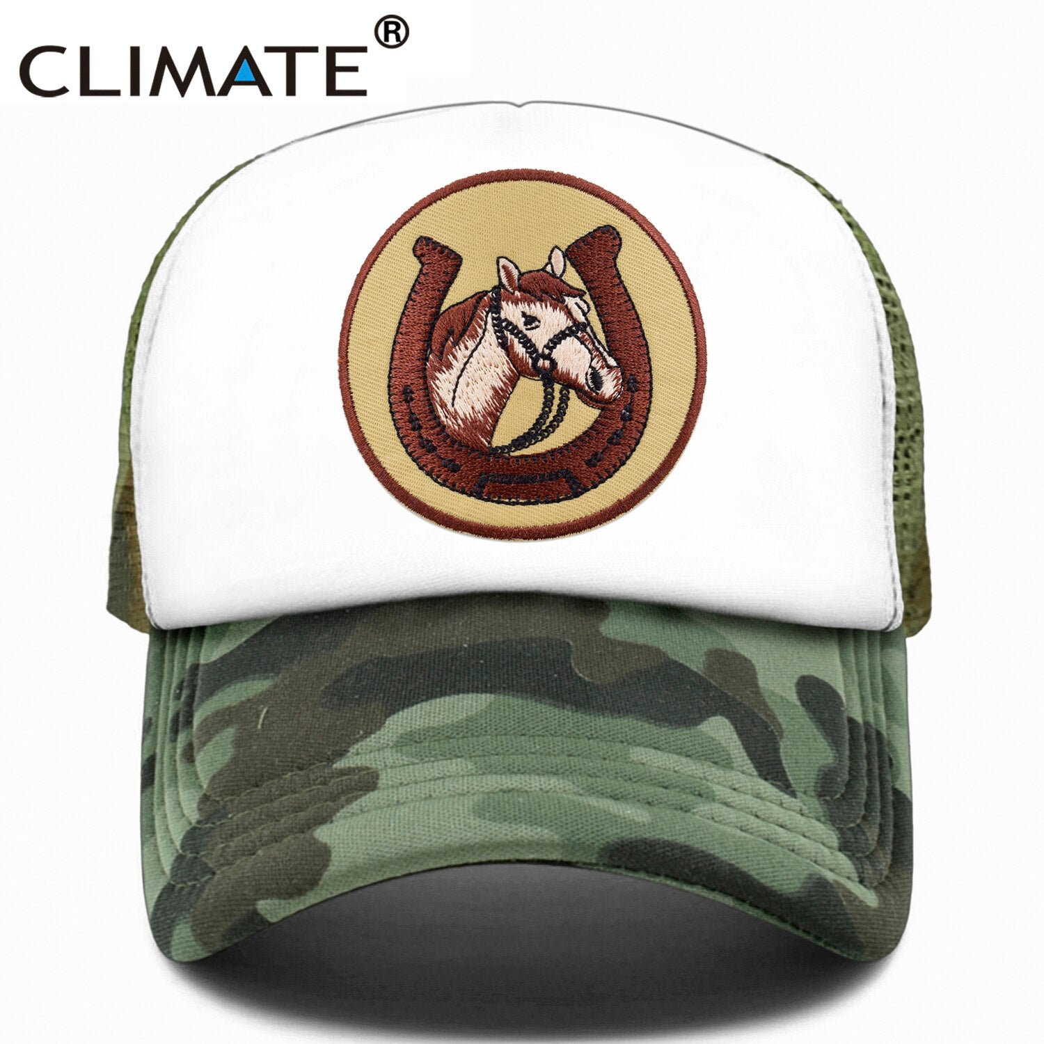 CLIMATE Horse Horseshoe Cap Summer Equestrian  Horseman Trucker Cap Equestrianism Riding Cool Sport Hat Cap Mesh Cap Adult Kid