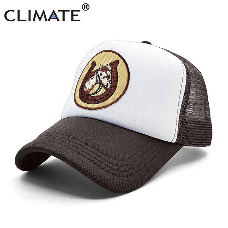 CLIMATE Horse Horseshoe Cap Summer Equestrian  Horseman Trucker Cap Equestrianism Riding Cool Sport Hat Cap Mesh Cap Adult Kid