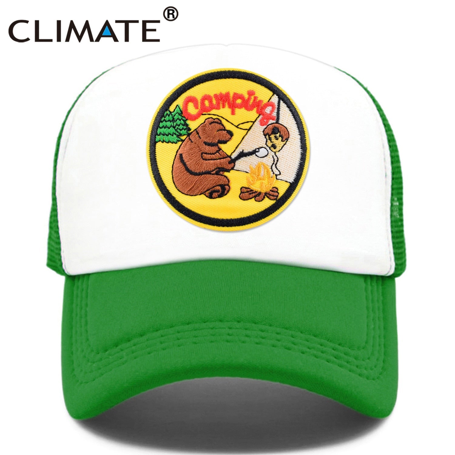 CLIMATE Funny Camping Cap New Happy Camp Camper Summer Trucker Cap Green Hiking