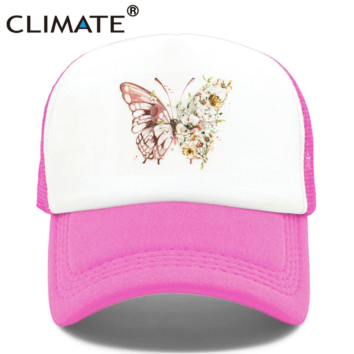 CLIMATE Women Butterfly flower Cap New Girls Flower Butterfly Hat Cap Hip Hop Baseball Trucker Mesh Cool Caps Hat for Women girl