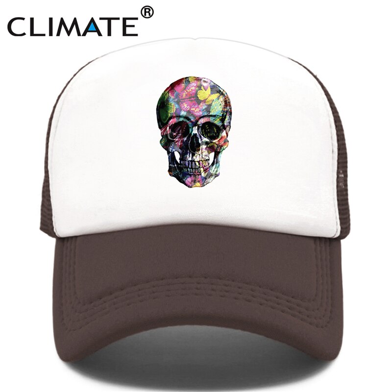 CLIMATE Flower Skeleton Trucker Cap Butterfly Skull Bone Cool Cap Fancy HipHop Baseball Caps Summer Mesh Cap Hat for Men