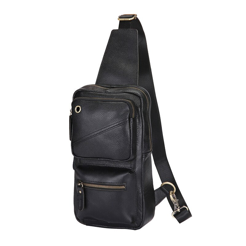 New Hot Sale Soft Grain Leather Triangle Sling Chest Bag 8" Tablet Design One Shoulder Strap Cross-body Bag For Men Male 8020