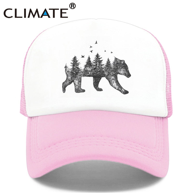 CLIMATE Forest Bear Trucker Cap Hunt Hunting Cap Hat Hip Hop Men Women Hat Baseball Cap Cool Summer Mesh Caps