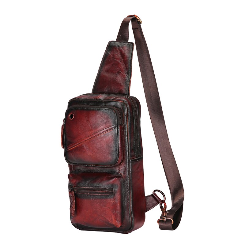 New Hot Sale Soft Grain Leather Triangle Sling Chest Bag 8" Tablet Design One Shoulder Strap Cross-body Bag For Men Male 8020